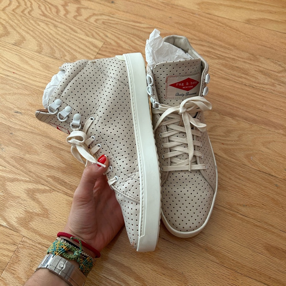 Rag and Bone High Top Beige Leather Sneakers